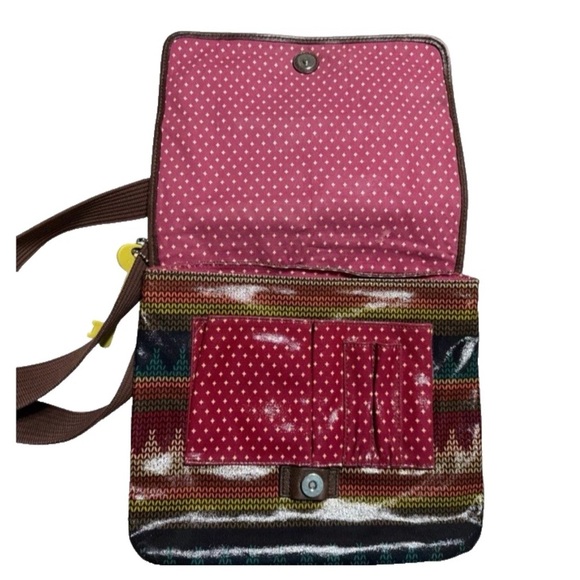 Fossil Key Per Coated Canvas Leather Trim Crossbody Messenger Bag Key charm - Picture 2 of 16